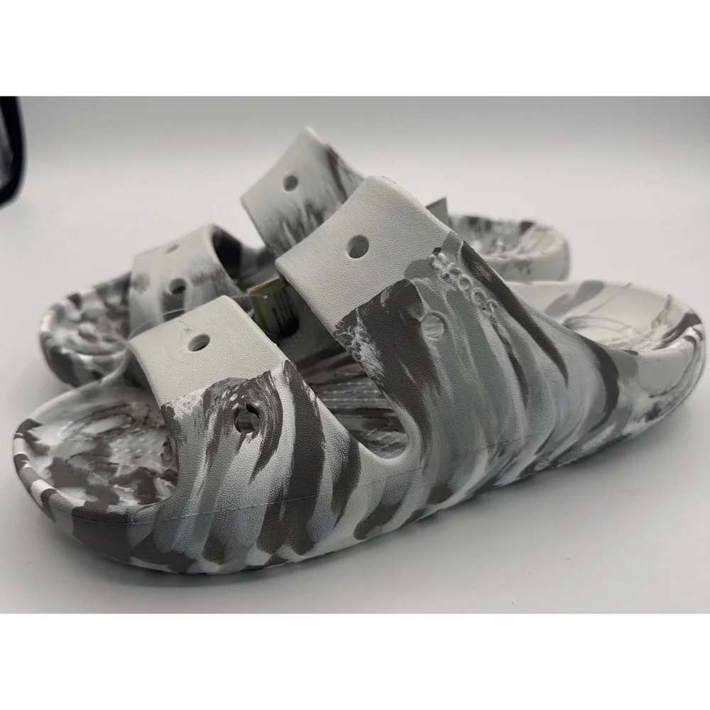 New Crocs‎ Classic Marbled Slide Sandals Men's 7 , Women's 9  White Grey 211563